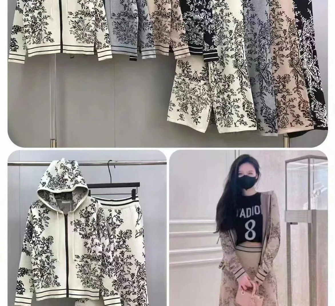 floral-pattern knit jacket + skirt set photo 1