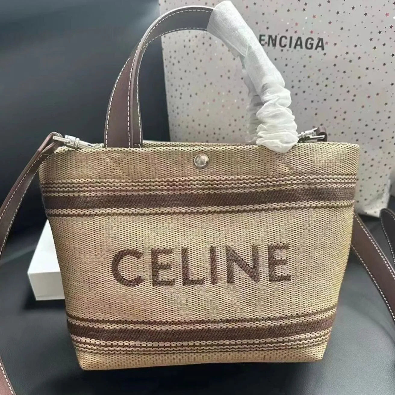 Celine striped canvas tote photo 1
