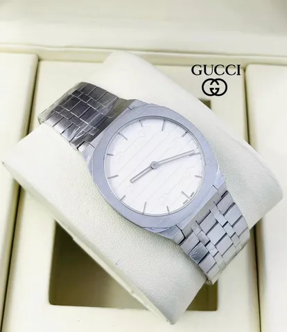 Gucci slim rectangular dial steel bracelet watch
